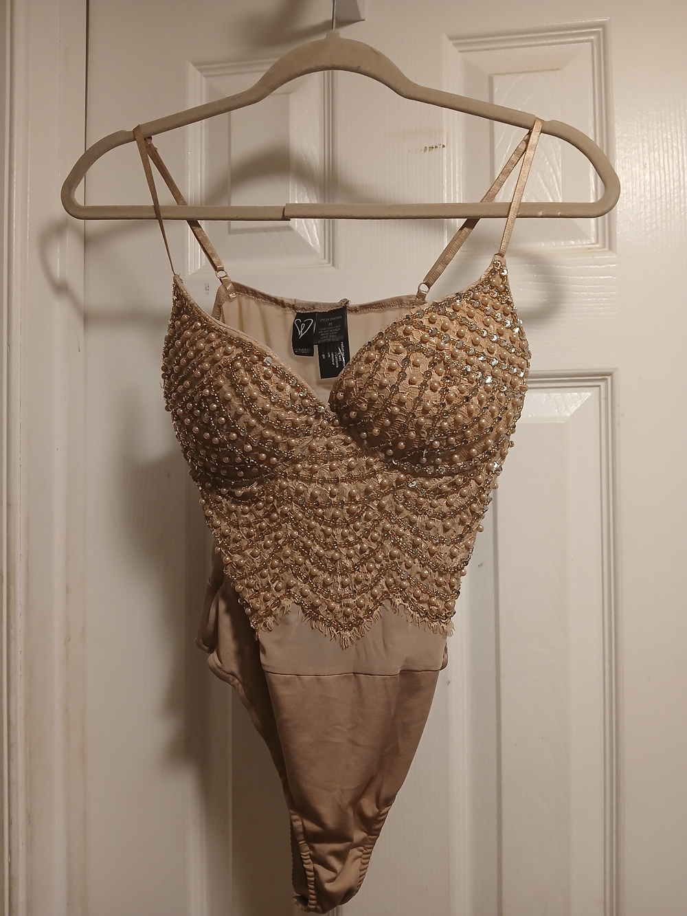 Windsor Rose Gold Pearl-Embellished Bustier Bodysuit